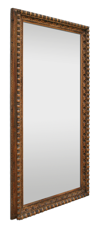 Grand miroir rectangulaire haut bois sculpté ancien