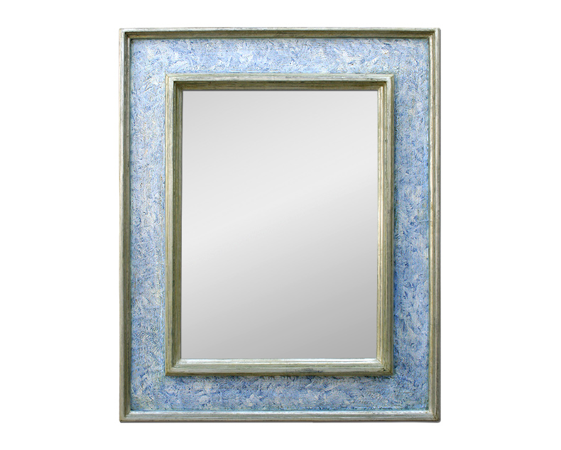 Grand miroir renaissance, cassetta patine gris bleu