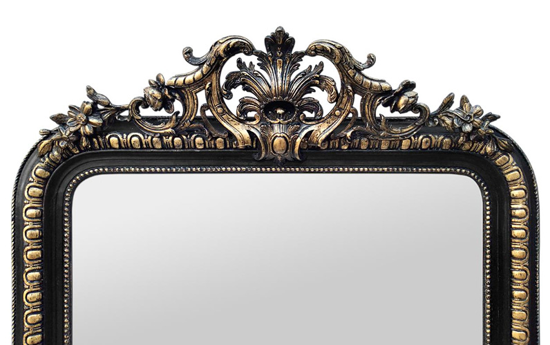 miroir ancien a fronton noir dore epoque napoleon III