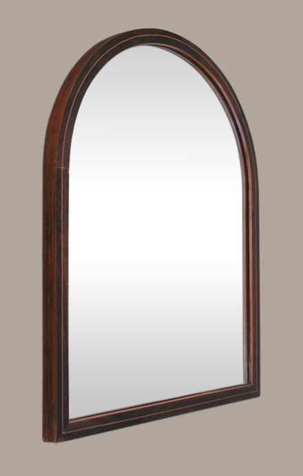 Petit miroir ancien arrondi bois placage acajou