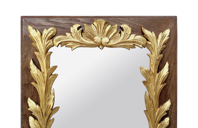 miroir ancien bois chene decor dore sculpte feuillages stylises