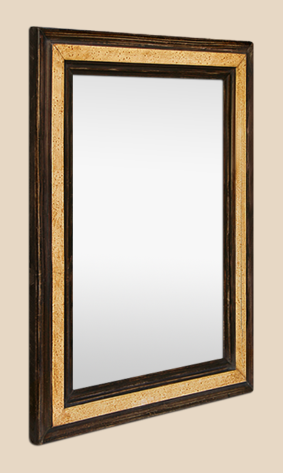 Miroir ancien bois décor beige marron clair époque 1880