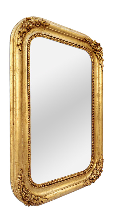 Miroir ancien bois doé bord arrondis style romantique, circa 1830