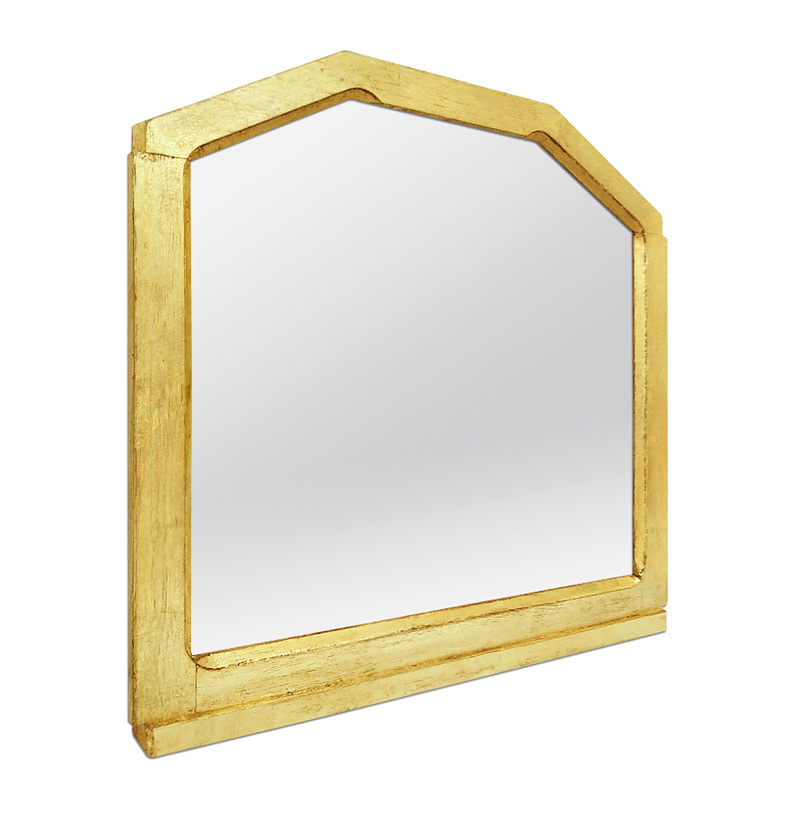 miroir ancien bois dore cadre geometrique 6 faces biseautes circa 1950