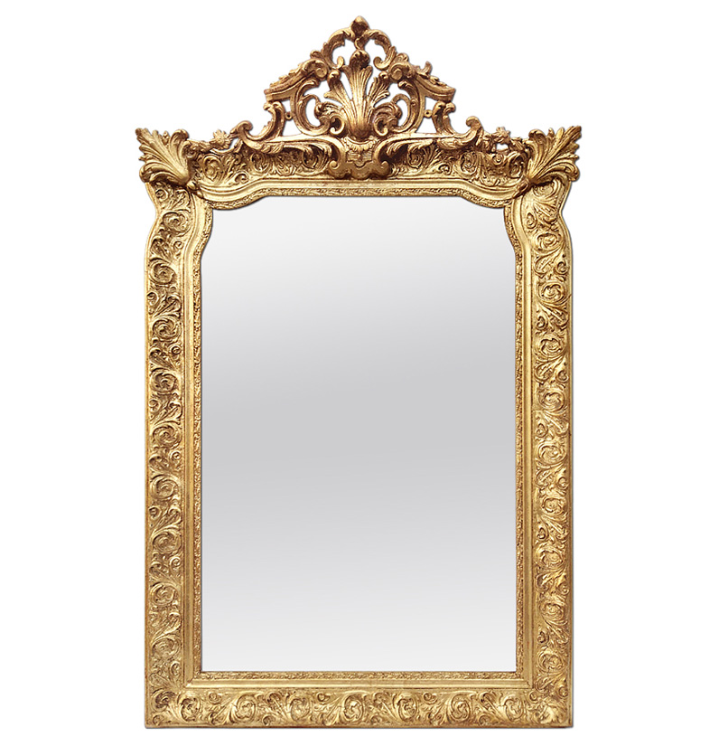 miroir-ancien-bois-dore-fronton-coquilles-style-napoleon-III-circa-1880