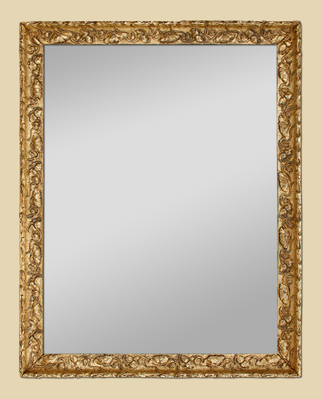 Glace miroir ancien cadre bois doré vielli à décors de coquelicot style art deco