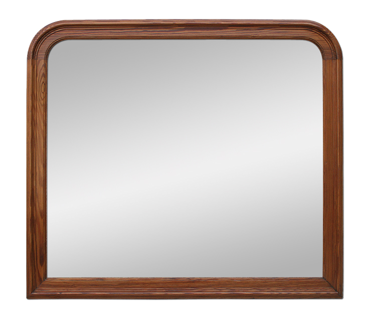 Grand miroir ancien en bois pitchpin, miroir cheminée bois