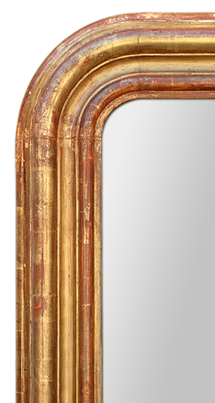 Grand cadre miroir ancien mouluré bois doré à la feuille patinée