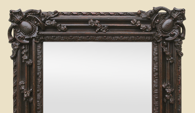 Miroir ancien décor Louis XIV bois et carton-pierre