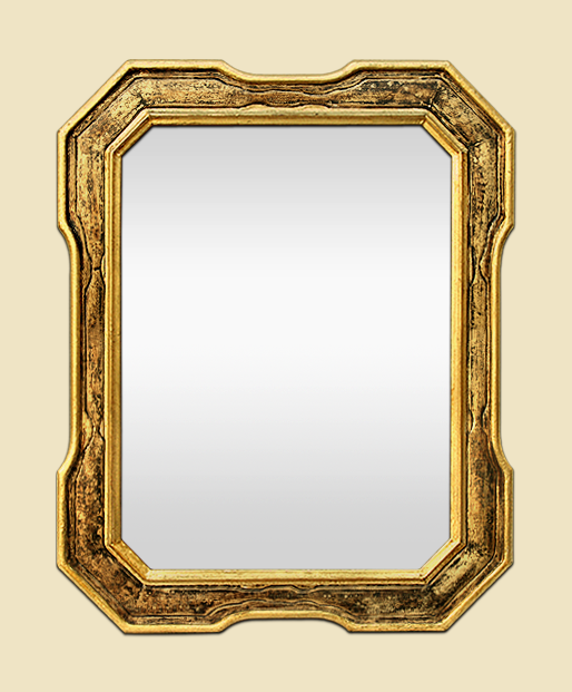Miroir ancien doré patiné octogonal années 60 - 70
