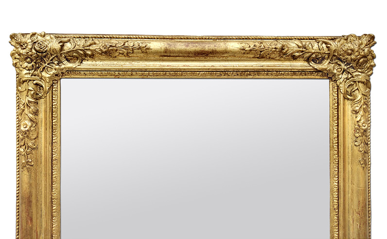 miroir ancien dore romantique decor fleurs feuillages epoque 1830