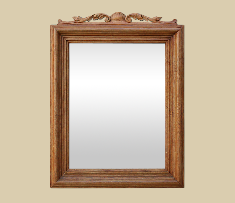 Miroir ancien en bois naturel à fronton chêne clair et hêtre