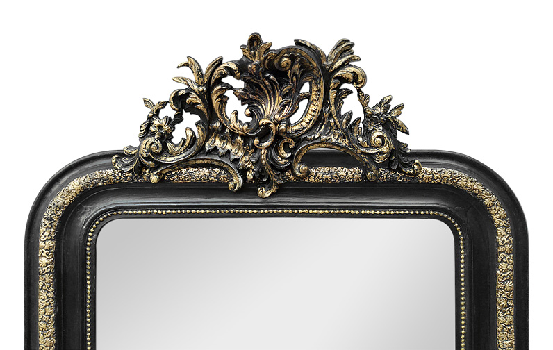 miroir ancien fronton sculpte noir dore style napoleon 3 circa 1880