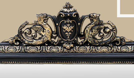 Fronton décors dragon miroir ancien bois doré 