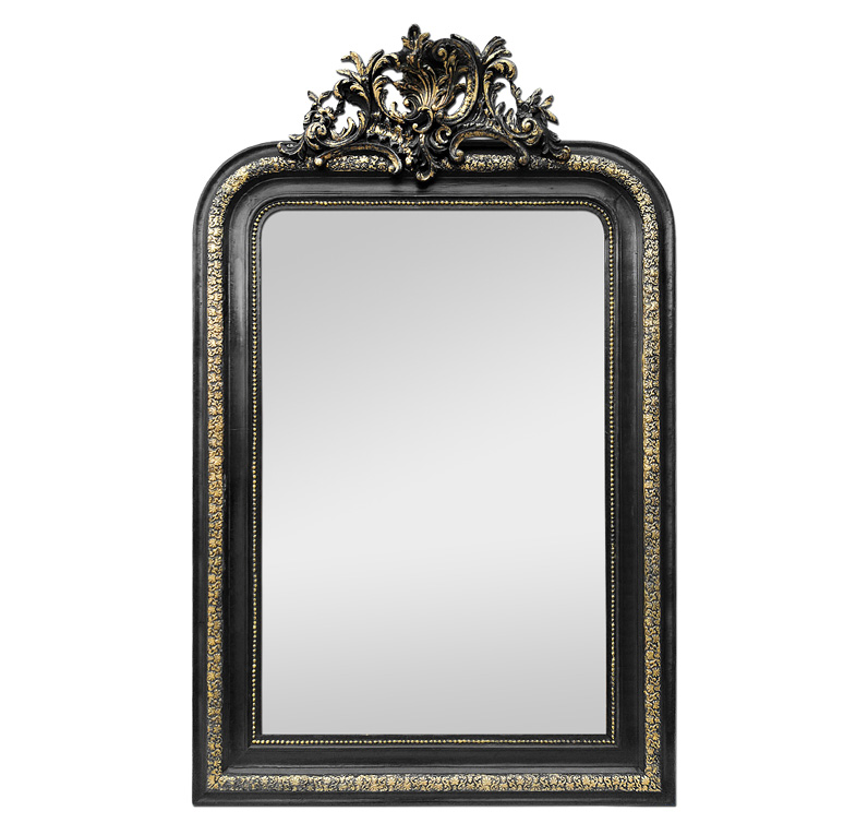 miroir ancien noir et dore a fronton epoque napoleon 3 circa 1880