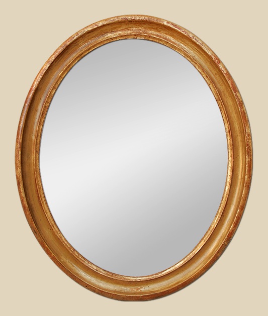 Glace miroir ovale bois doré ancien 