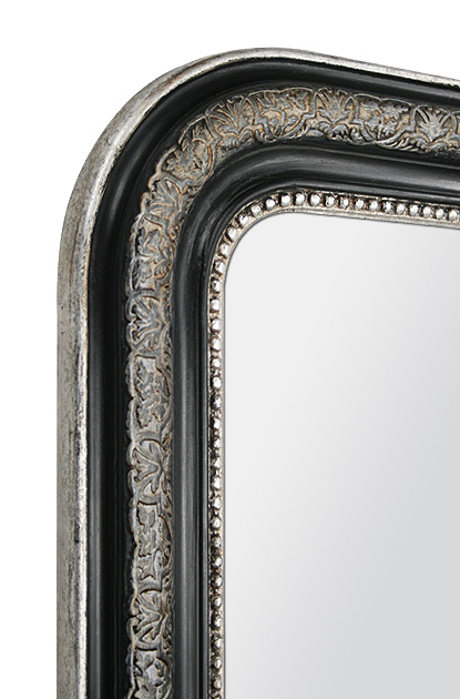 Miroir ancien patine noir et argent style Louis Philippe