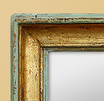 détail miroir ancien patiné vert