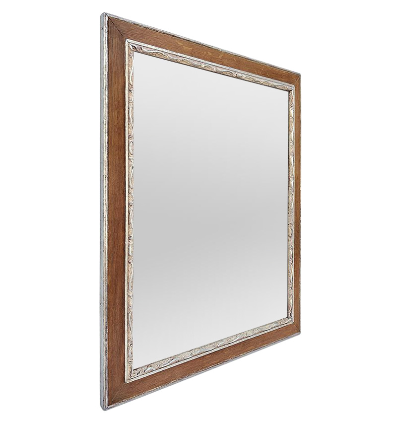 miroir bois de chene ancien decors stylises argente circa 1940