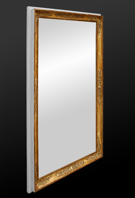 Grand miroir d'époque restauration, bois doré à la feuille