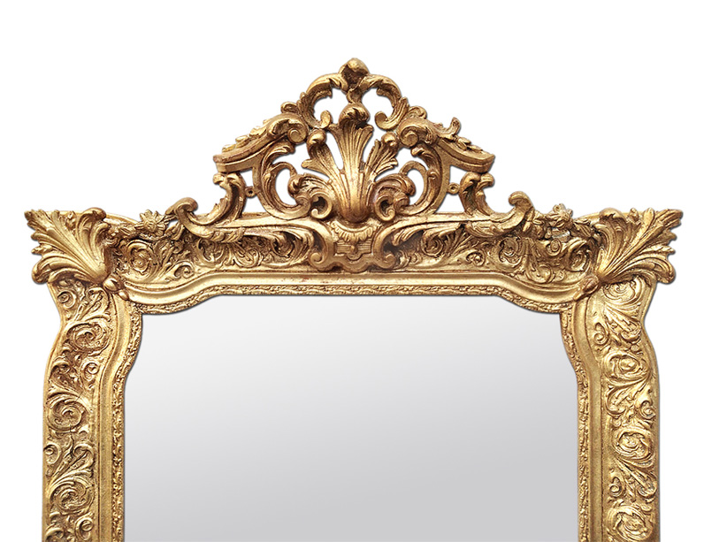 miroir-bois-dore-fronton-ancien-decor-style-napoleon-III