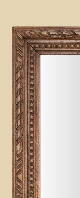 Miroir bois sculpté chêne à décor de perles et rubans