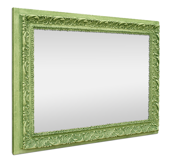 Miroir cadre couleur vert patiné décor baroque ancien