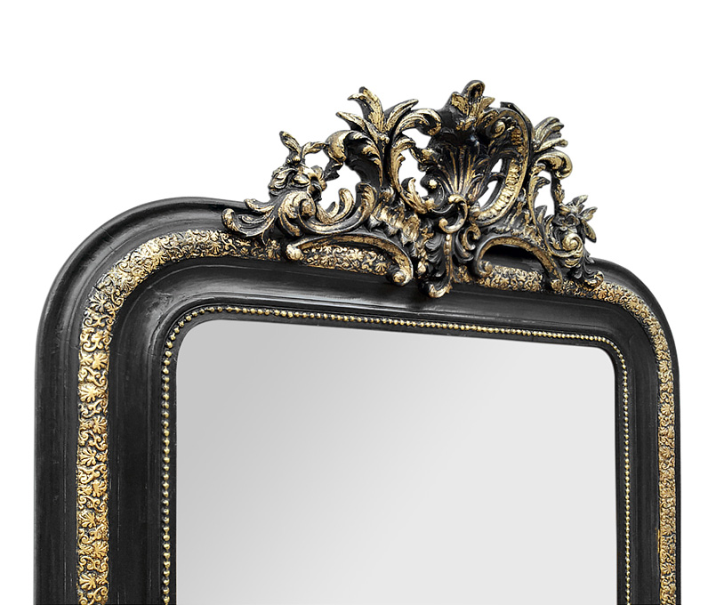 miroir cheminee a coquille ancien noir dore style napoleon 3 circa 1880