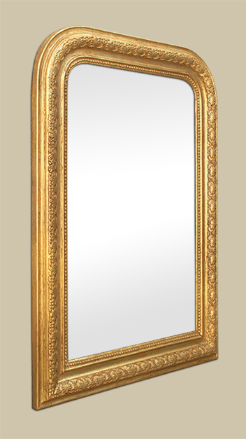 Miroir doré Louis Philippe patiné ancien décor stylisées et perles