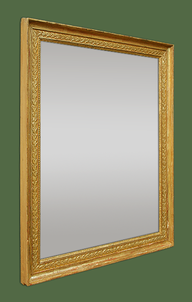 Miroir empire d'époque, miroir ancien doré décor  feuilles de laurier 