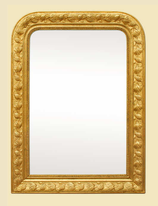 Miroir Louis Philippe ancien doré décor fleurs exotique