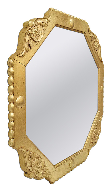 miroir octogonal ancien bois sculpte dore 1940