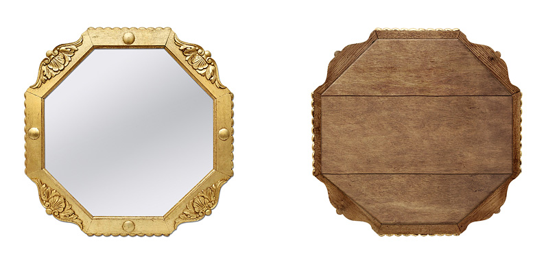 miroir octogonal bois dore ancien 1940