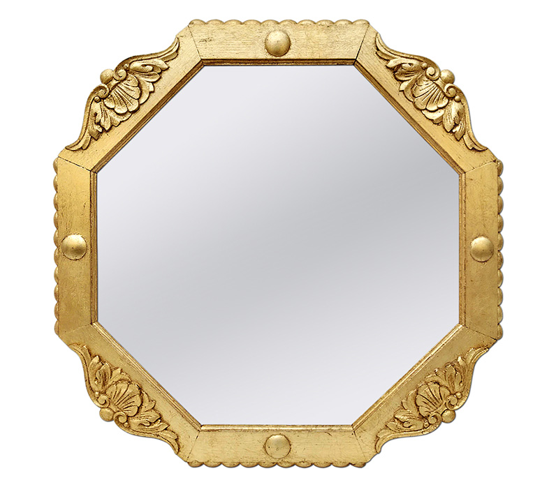 miroir octogonal bois dore ancien circa 1940