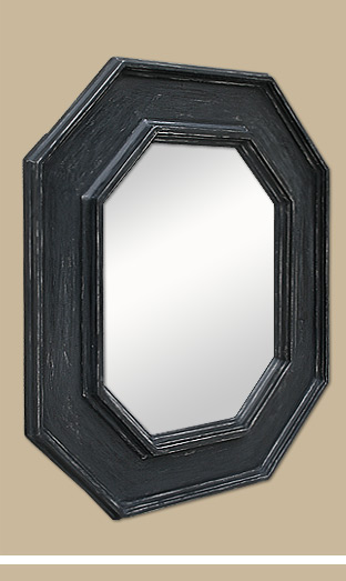 Miroir renaissance octogonal noir patiné