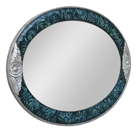 Glace miroir ancien ovale bois argenté et couleur style Art déco