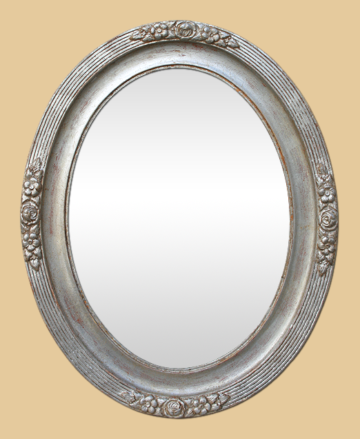 Miroir ovale argenté ancien patiné
