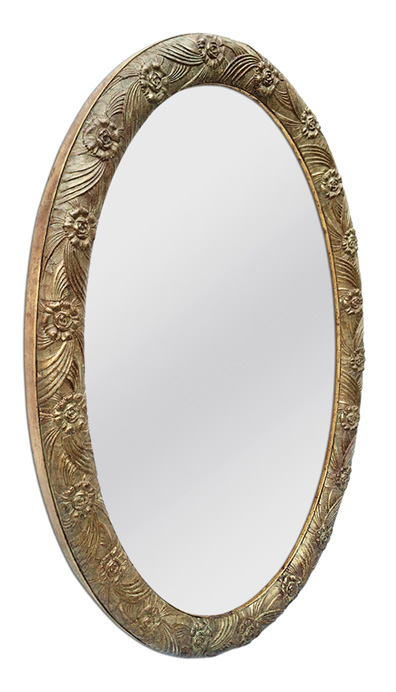 miroir ovale art deco dore patine circa 1930