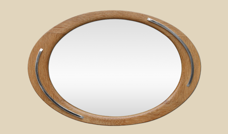 Miroir ovale ancien en bois chene clair années 60