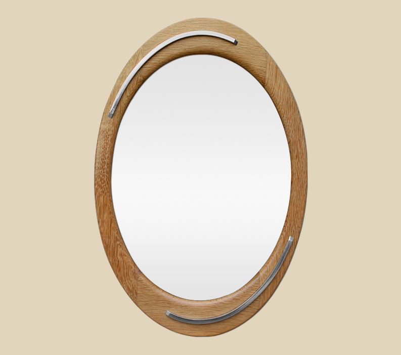 miroir ovale bois design années 60 chene massif