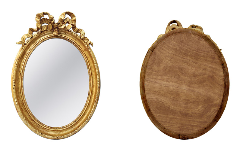 miroir ovale bois dore parquetage bois ancien
