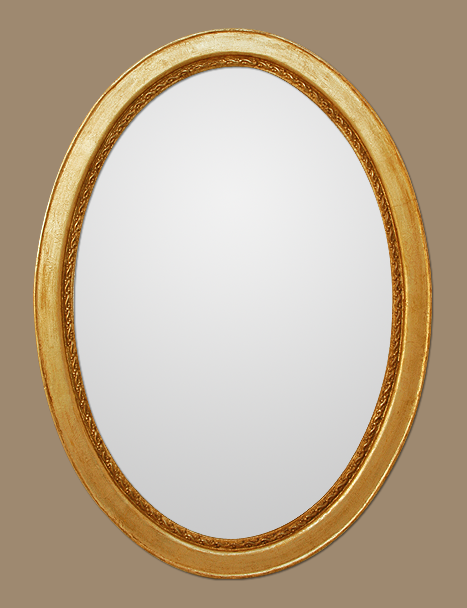 Glace miroir ovale doré patiné