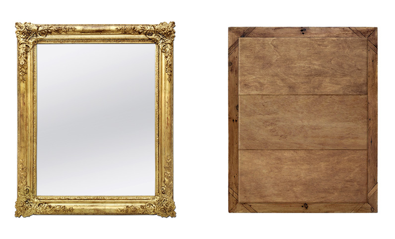 miroir romantique ancien dore parquetage bois