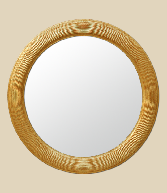 Miroir rond doré patiné