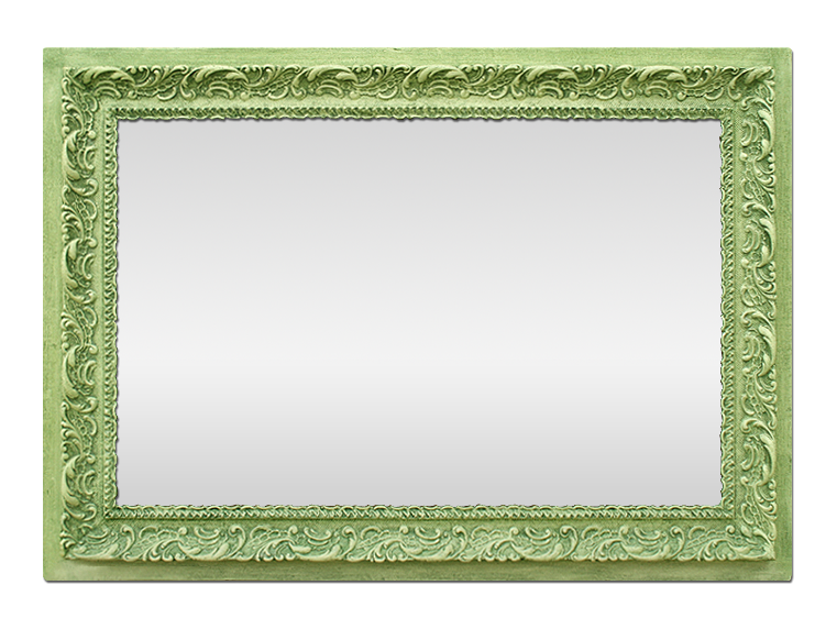 Miroir vert décor ancien patiné