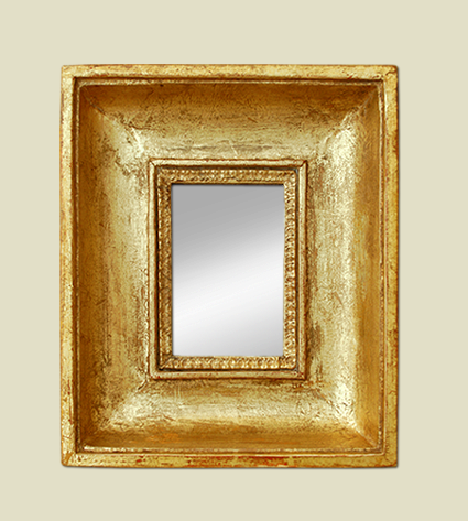 Petit miroir ancien bois doré à décor de rais de coeur, époque 19ème