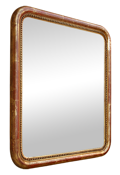 Petit miroir doré époque romantique coins arrondis et perles