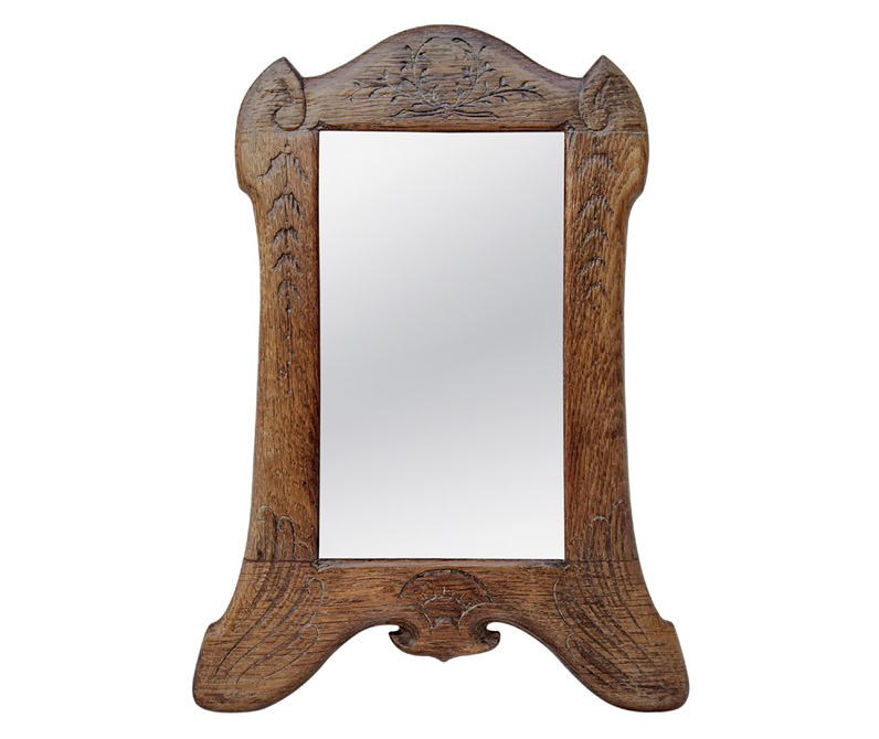 petit miroir ancien en bois grave sculpte circa 1930