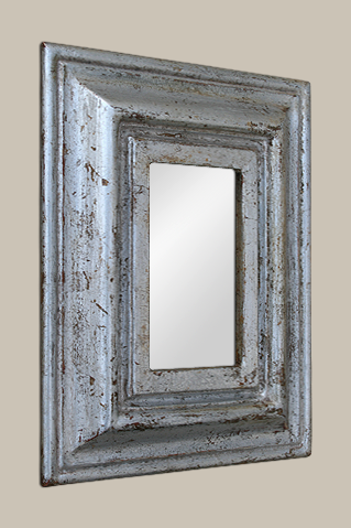 Petit cadre miroir ancien argenté patiné. Moulure des années 50
