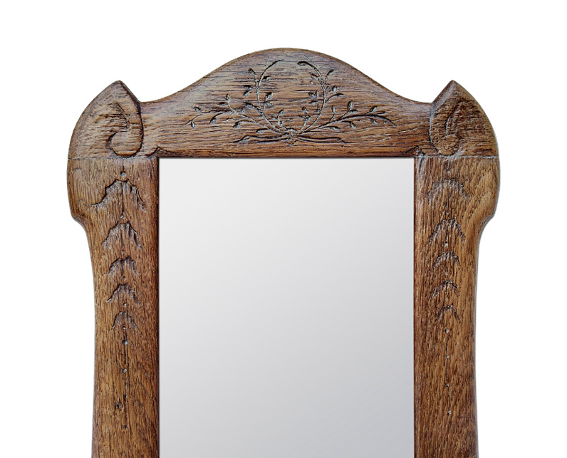 petit miroir bois ancien grave sculpte decor feuillages circa 1930